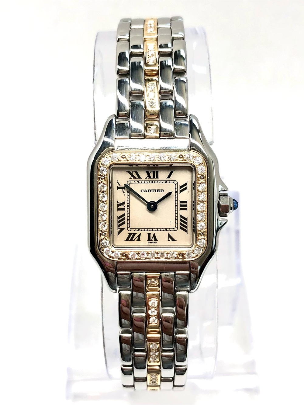 CARTIER PANTHERE Quartz 23mm 1 Row Gold 0.69TCW Diamond Watch Cream Dial